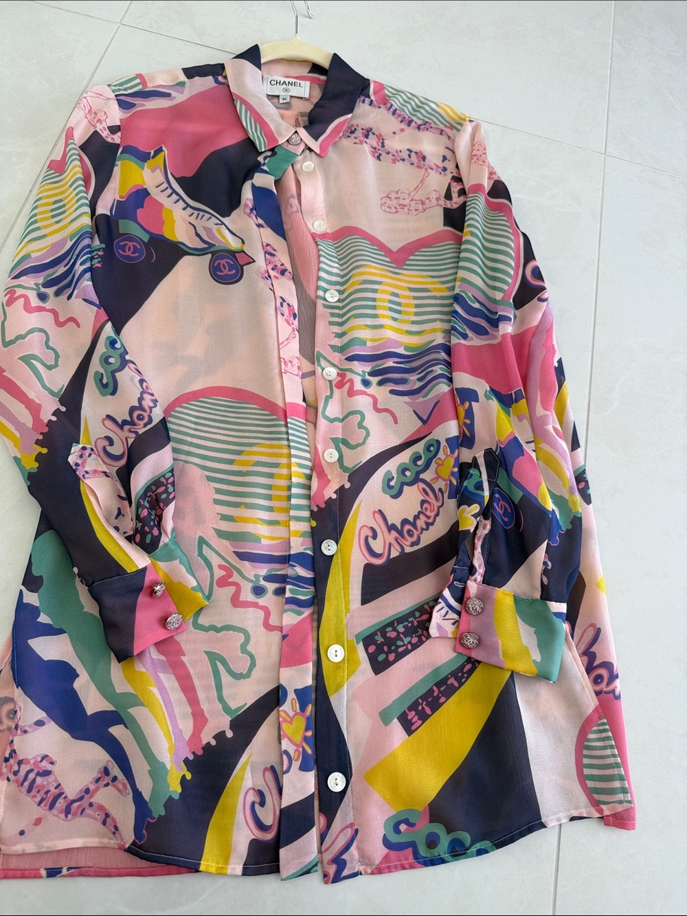 Pink Multi-Color Graphic Silk Blouse